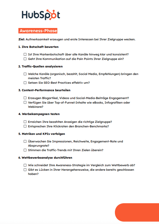 Erste Seite der Marketing-Funnel-Audit-Checkliste